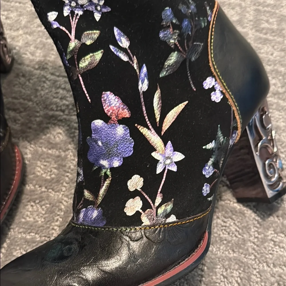 GUC L'ARTISTE Gaga Mid-Calf Leather Boots in Black & Multicolor size 39 - Picture 9 of 12